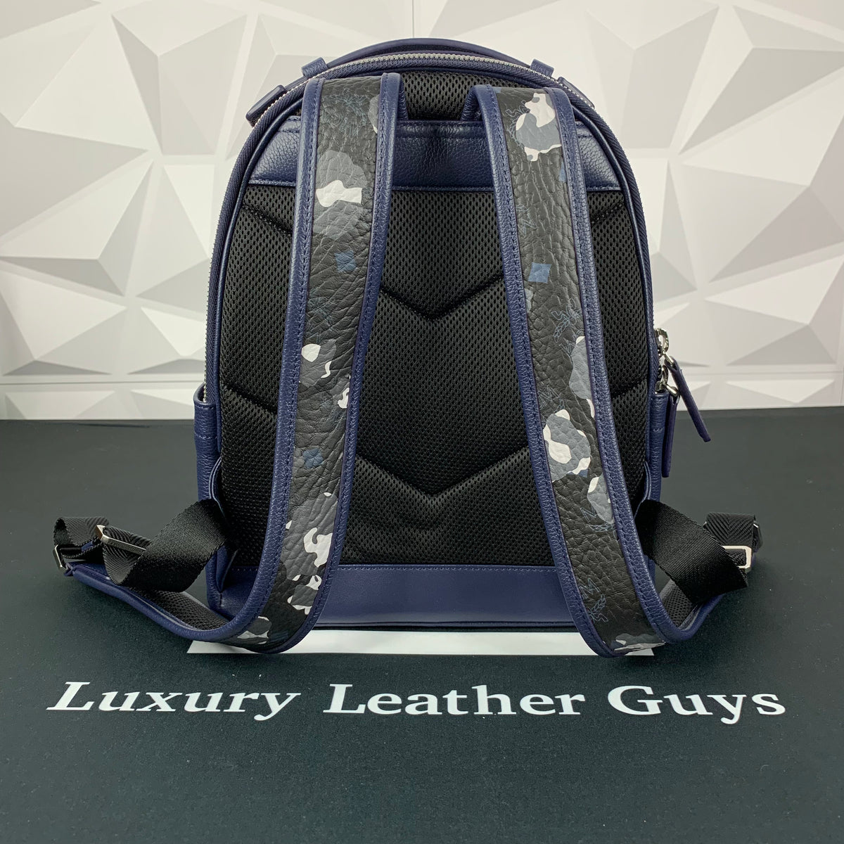 cheap mini mcm backpack boys MCM Small Visetos Navy/Black Camo Backpack – Luxury Leather Guys