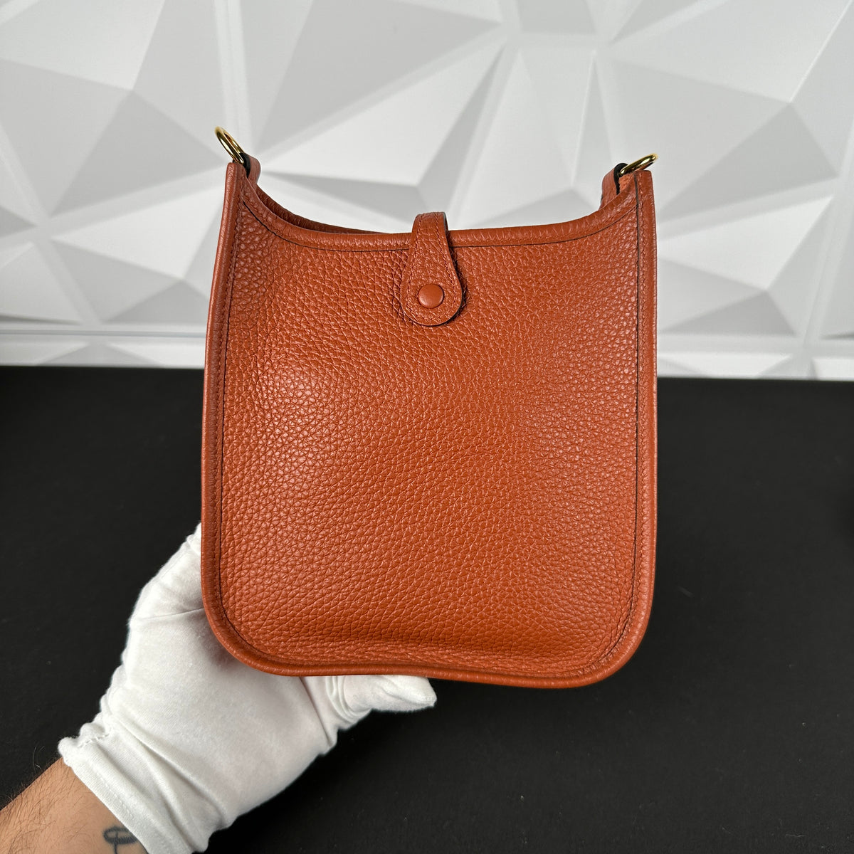 HERMES Rouge Sellier burgundy Clemence leather EVELYNE 16 TPM Bag Gold BNIB