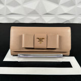Prada pink Saffiano Leather Bow Tie Wallet (12N)