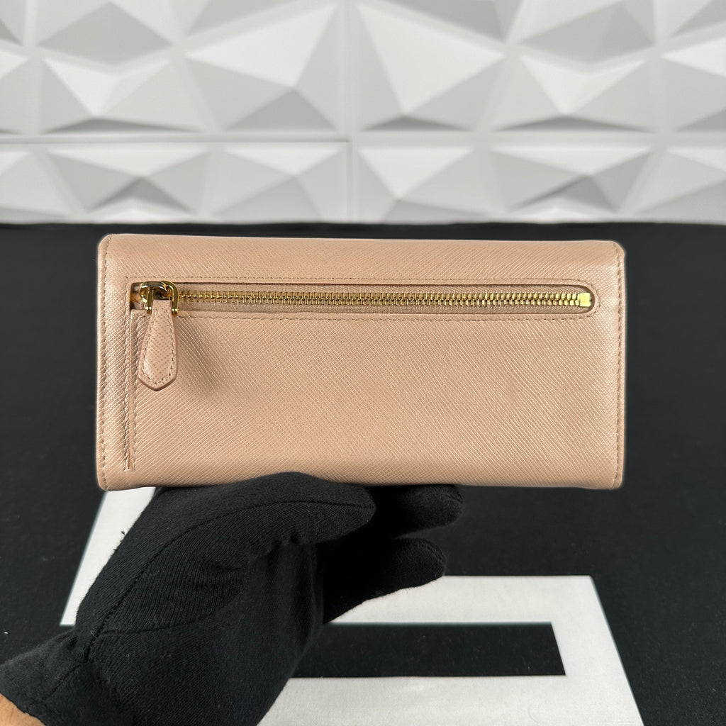 Prada Saffiano Leather Bow Zip Around Wallet