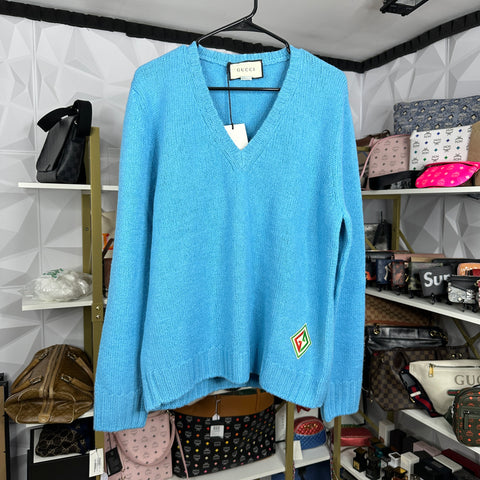 Gucci Blue Wool V-Neck Sweater