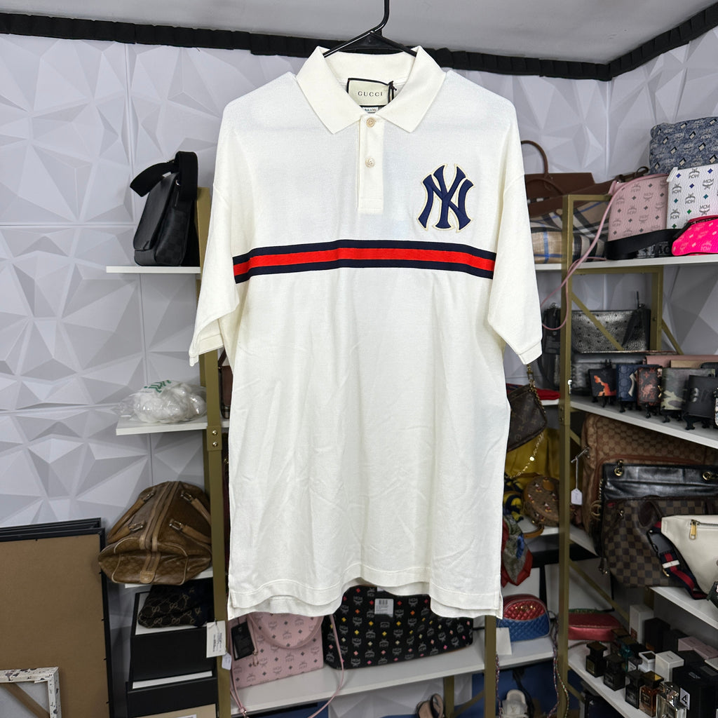 Luxury Leather Guys Gucci Yankees Collared T-Shirt